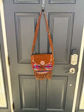 Boho Fringe Suede Crossbody Bag in Rust